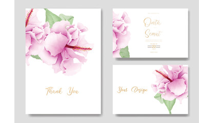 watercolor Hibiscus wedding invitation card template 