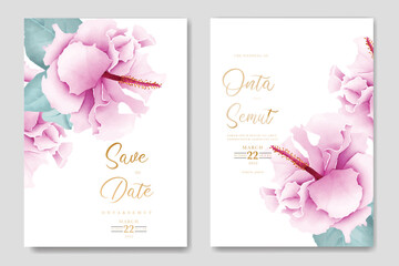 watercolor Hibiscus wedding invitation card template  - obrazy, fototapety, plakaty