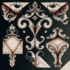 floral ORNAMENTS COLLECTION ON BLACK background. GENERATIVE AI