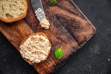 crab rillettes smorrebrod sandwich seafood aperitif food healthy meal food snack on the table copy...