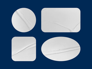 blank glued sticker mockup design. Realistic round stickers in wrinkled surface style. Blank copy...