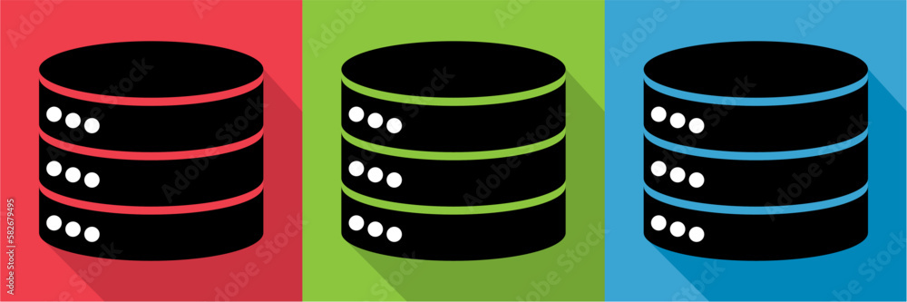 Poster set of database storage icon, internet network server cloud data symbol, connection system vector il