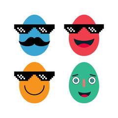 Set of happy easter eggs with sun glass, april celebration holiday, greeting gift vector illustration