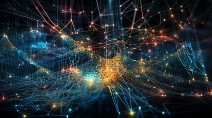 Illustrations of neuralink, neural network, machine learning by generative AI.