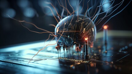 Illustrations of neuralink, neural network, machine learning by generative AI.