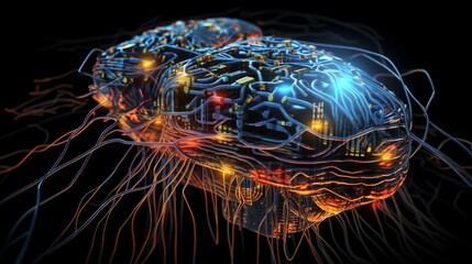 Illustrations of neuralink, neural network, machine learning by generative AI.