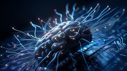 Illustrations of neuralink, neural network, machine learning by generative AI.