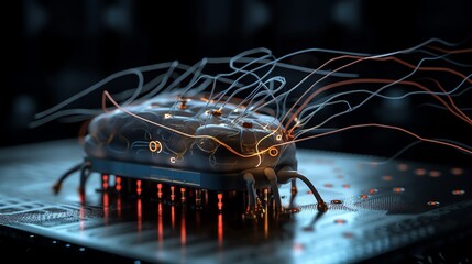 Illustrations of neuralink, neural network, machine learning by generative AI.