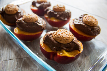 Served dessert in close-up