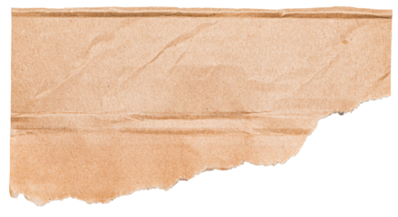 Piece of ripped torn brown cardboard paper isolated on transparent or white background