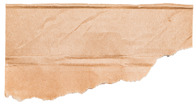 Piece of ripped torn brown cardboard paper isolated on transparent or white background