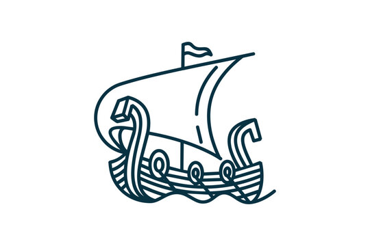viking boat ship logo icon design vector template