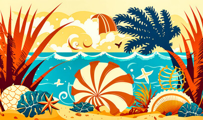 Fototapeta na wymiar A calming coastal design with sandy beaches and seashells