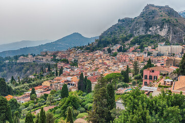 Fototapeta na wymiar View over the city centre of Taormina, Sicily, Italy