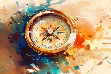 vintage compass, splash, abstract. digital art illustration. generative AI.