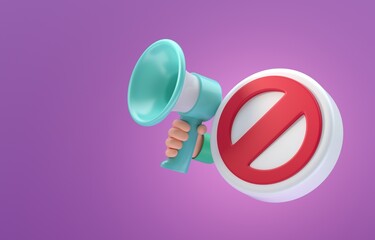 Forbidden Sign with Megaphone. 3D Illustration