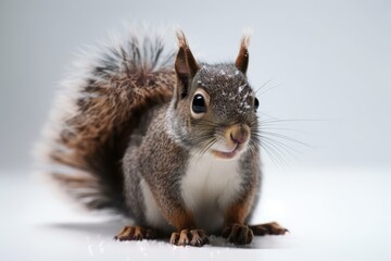 Fototapeta premium On a white background, there is a squirrel. Generative AI