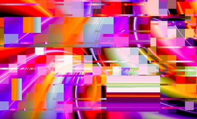 Digital abstract graphic artwork. Vibrant glitch texture. Artwork with deconstructed shapes and graphics elements.