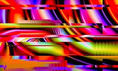 Digital abstract graphic artwork. Vibrant glitch texture. Artwork with deconstructed shapes and graphics elements.