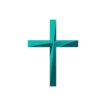 Religious blue cross on a white background. Christianity logo. . Vector illustration