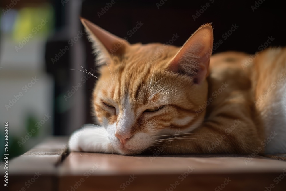 Sticker The cat is sleeping on the table. Generative AI