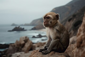 Naklejka premium The cliffs have a monkey in the background. Generative AI