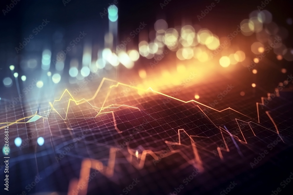 Poster abstract digital finance chart and graph with light glow and blur background illustration for forex 