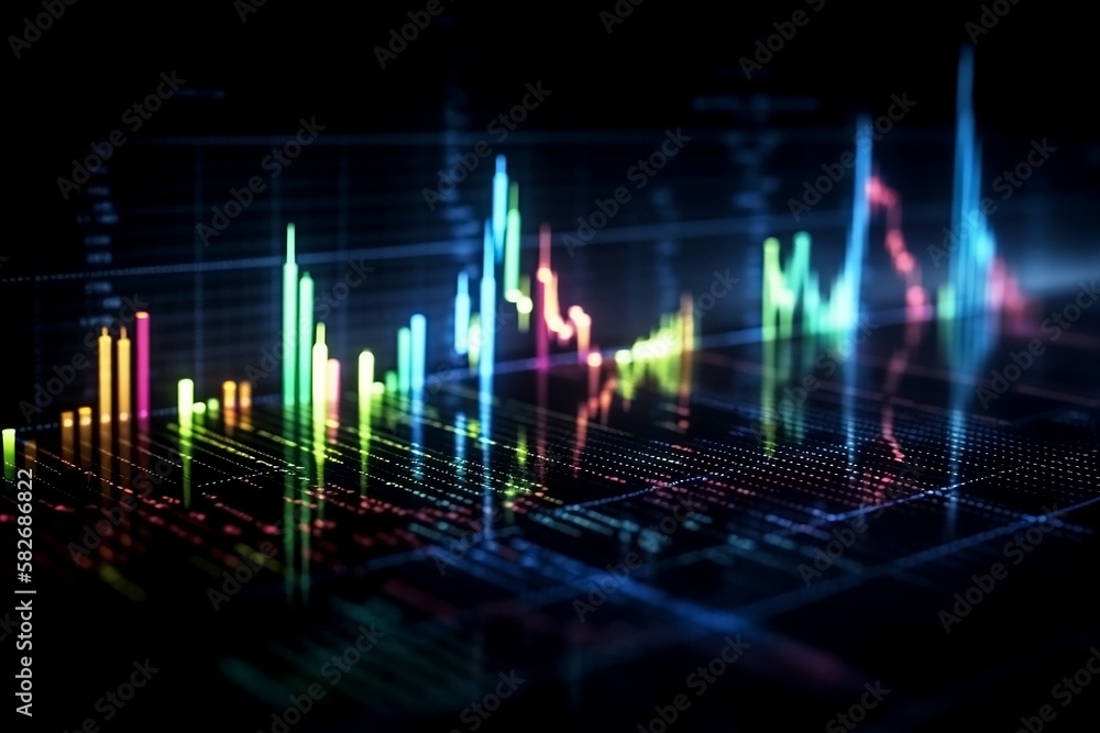 Poster abstract digital finance chart and graph with light glow and blur background illustration for forex 