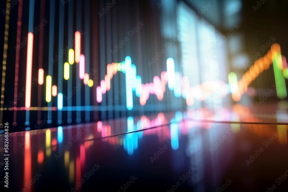 Poster abstract digital finance chart and graph with light glow and blur background illustration for forex 