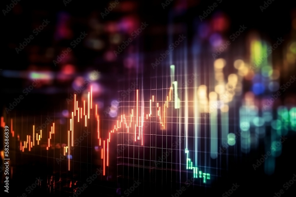 Poster abstract digital finance chart and graph with light glow and blur background illustration for forex 