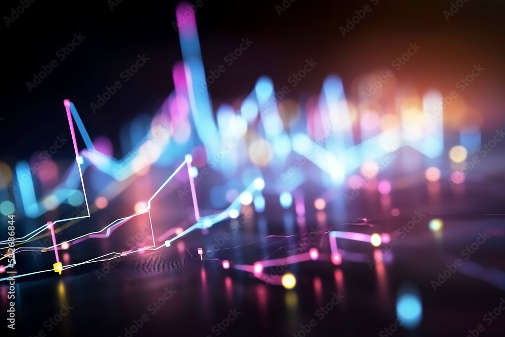 Poster abstract digital finance chart and graph with light glow and blur background illustration for forex 