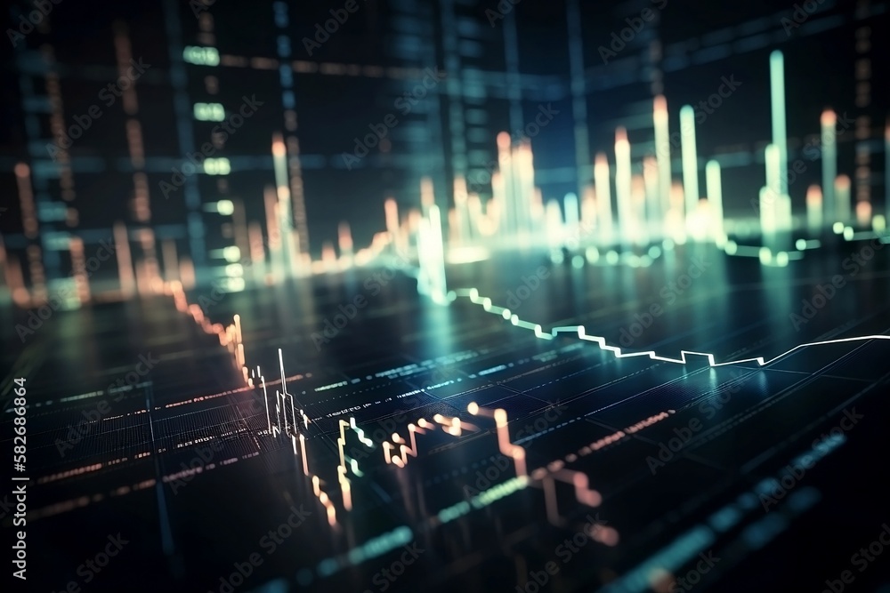 Poster abstract digital finance chart and graph with light glow and blur background illustration for forex 