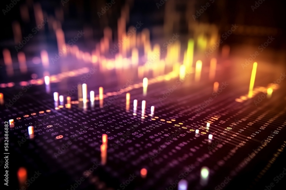 Poster abstract digital finance chart and graph with light glow and blur background illustration for forex 