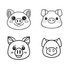 Adorable anime pig heads, Hand drawn in charming kawaii style. This cute collection set is sure to bring a smile to your face