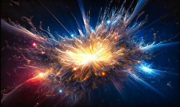 A frenzied and chaotic swirl of stars and gas that merge, collide, and explode, creating a dynamic and explosive backdrop