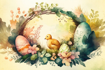 Obraz na płótnie Canvas Watercolor easter eggs background, Generative AI 
