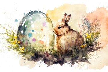 Easter bunny illustration background watercolor, Generative AI 