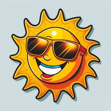 A happy sun with a smile and wearing sunglasses cartoon 
