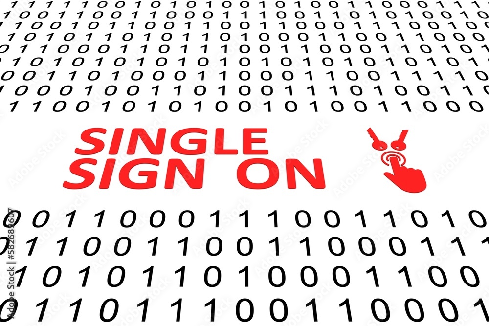 Poster single sign on concept binary code 3d illustration