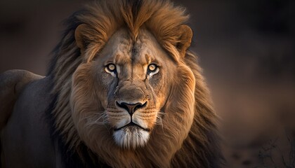 Fototapeta na wymiar Realistic Lion With Portrait Background