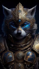 Raccoon Animal Knight Warrior AI Generated Magic Animal Head Portrait Paladin Coon Digital Artwork Illustration for Design