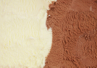 Vanilla and chocolate ice-cream close up.