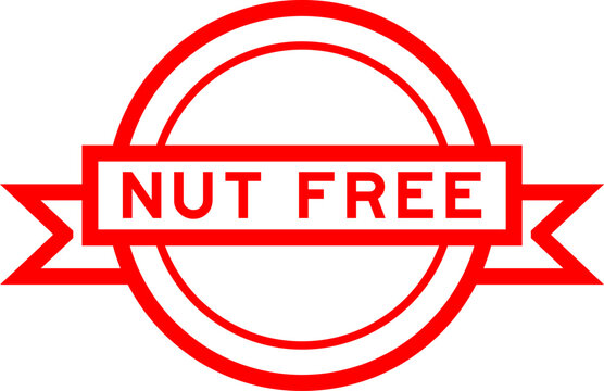 Vintage red color round label banner with word nut free on white background