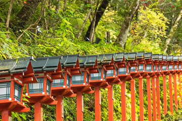 日本　京都府京都市の鞍馬にある貴船神社の灯籠階段