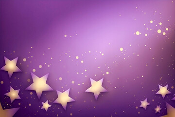 Fototapeta na wymiar Golden star shape confetti on the violet background, festive background, greeting card. Generative AI