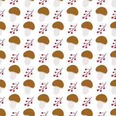 Forest mushroom vector pattern. Autumn fall farmhouse seamless background. 