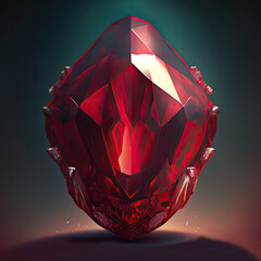 Front view of shining bright ruby gemstone illustration on a dark background. Generative AI illustration.