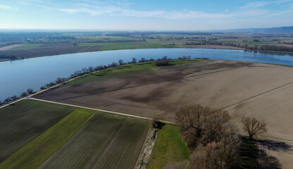 Panoramic photo of the Danube as an aerial view in Bavaria