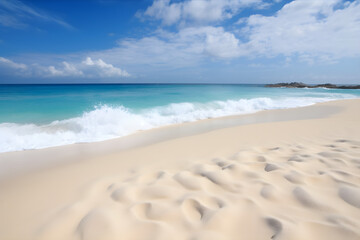 Fototapeta na wymiar sand beach and blue sky - ai generative