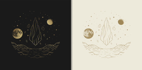 Mystical Levitating Stone in Outer Space with Beautiful Cosmic Landscape © ekosuwandono